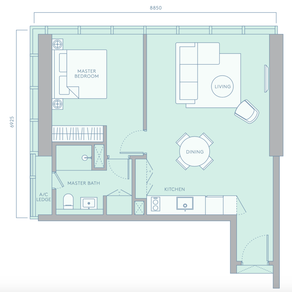 TRX Residences layout 1 Bedroom (700 sqft)